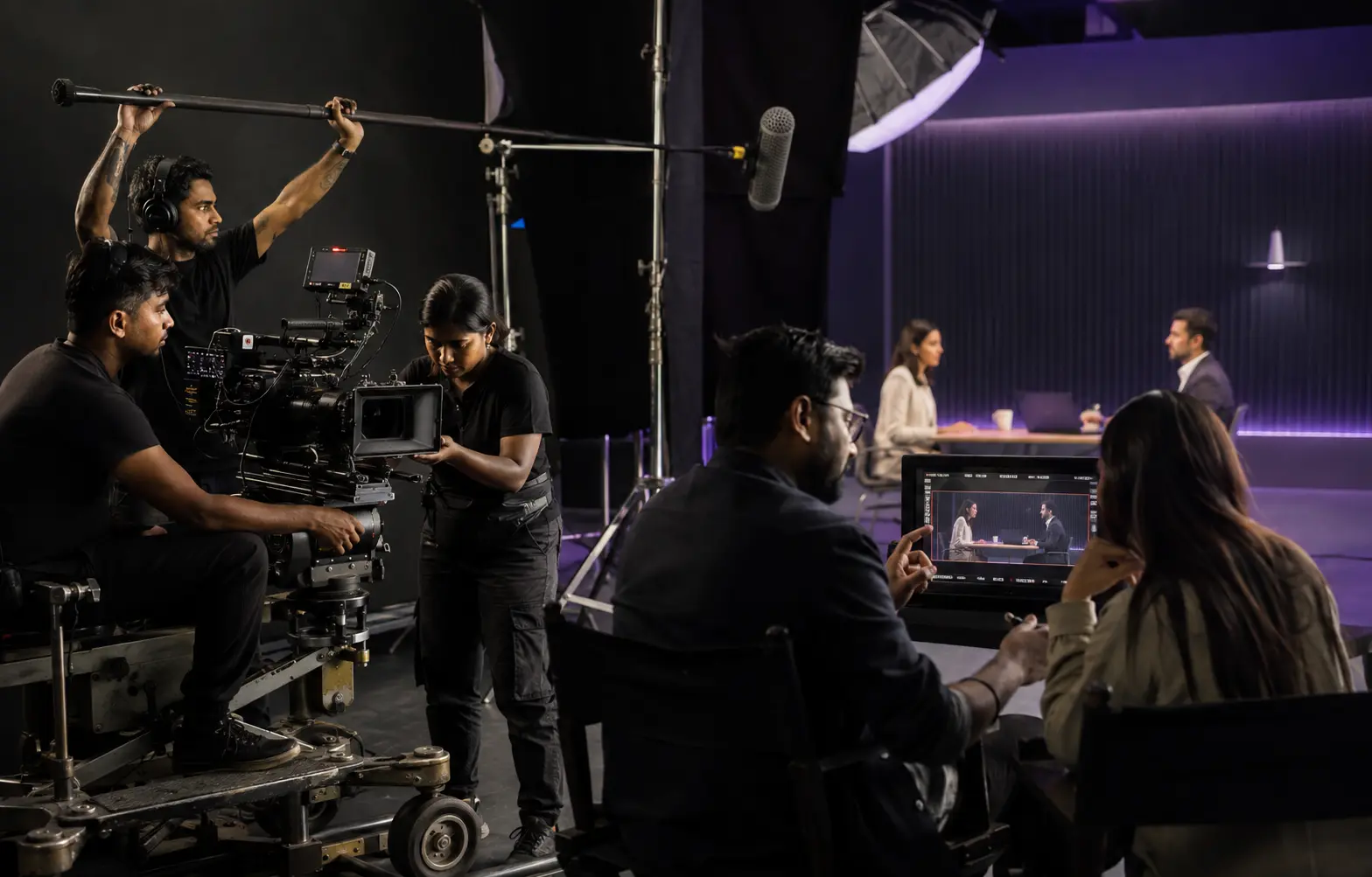 Illustrative business video production scene, not a completed client production