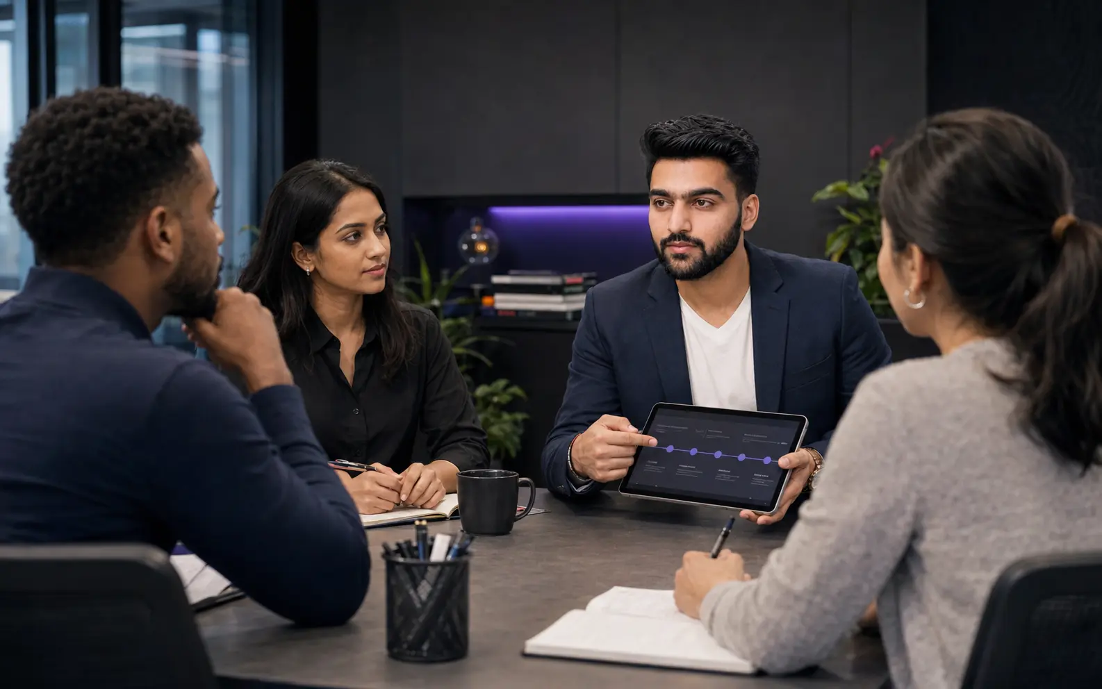 Timex Solution founder reviewing a client growth plan with the team